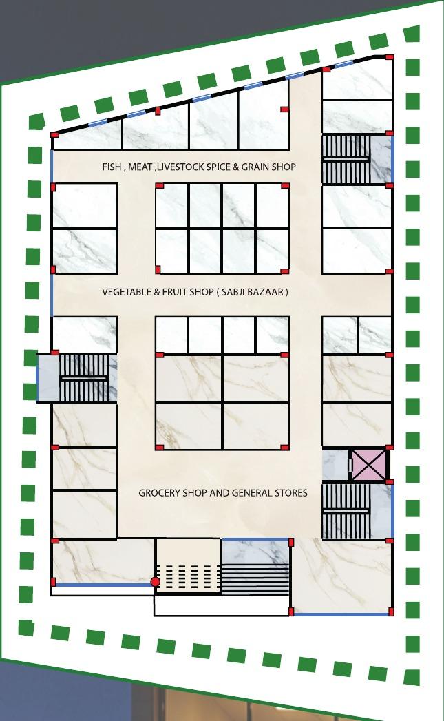 Brochure semi-basement layout illustrating food, produce and grocery retail zones